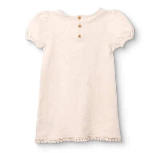 HelloBaby Girls Dress Bow Pastel Dreams Crew Neck Short Sleeve - Ecru