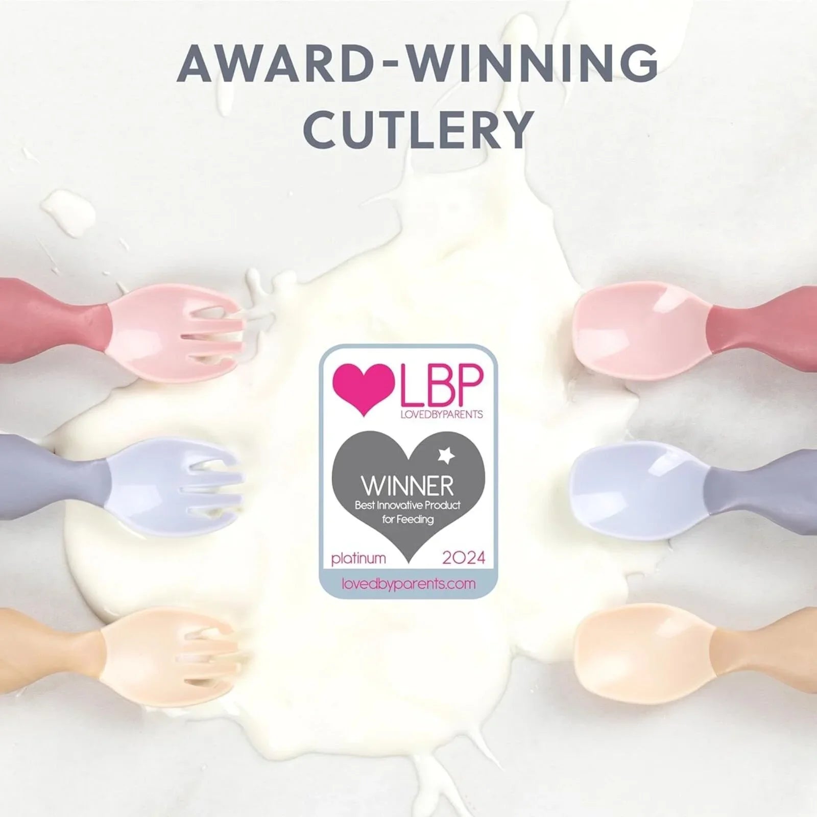 Bibado Handi Cutlery Attachable Weaning Cutlery Set 6+ months Pack of 2 - Blush