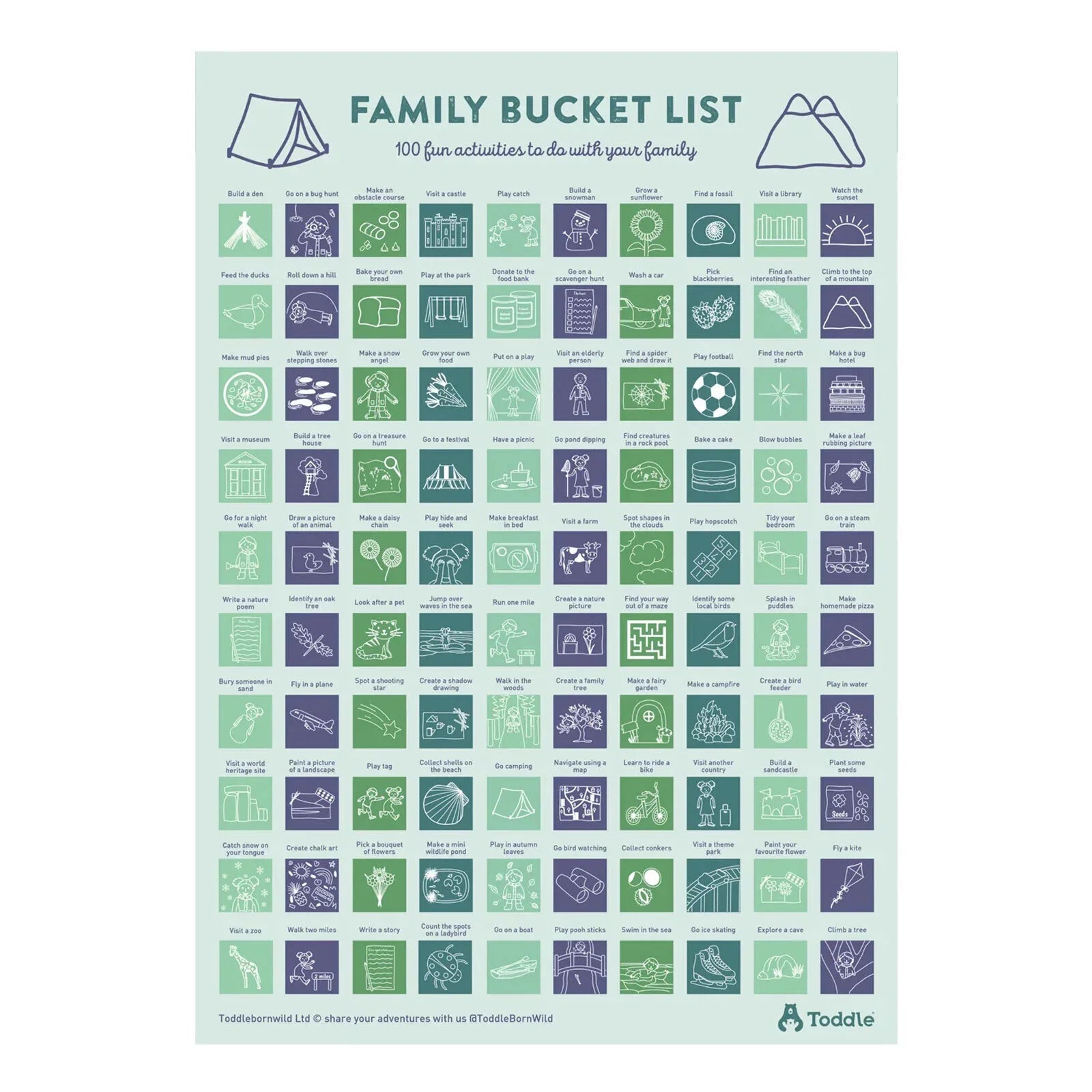 Toddle born Wild A2 Bucket List Poster - Scandi Design