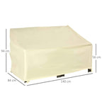 Beige 2-seater sofa cover with stitched panels and secure bottom fasteners