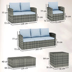 Outsunny 6-Piece Rattan Garden Set, 7-Seater Wicker Outdoor Furniture Set with Storage Tea Table & Side Table