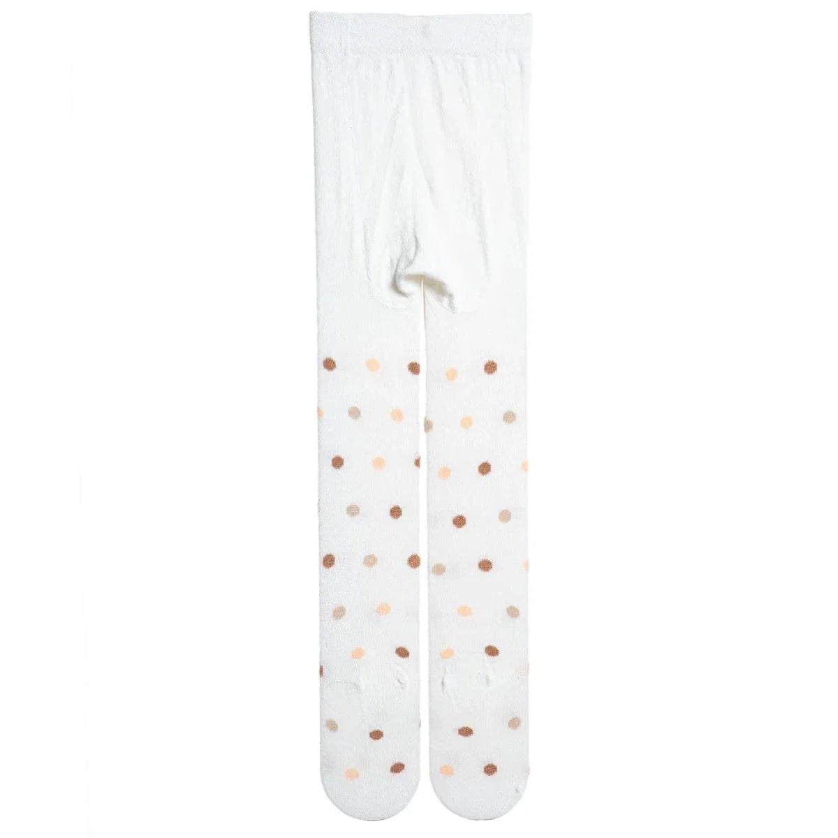 Girls polka dot tights with beige and brown dots; elasticized top cuff