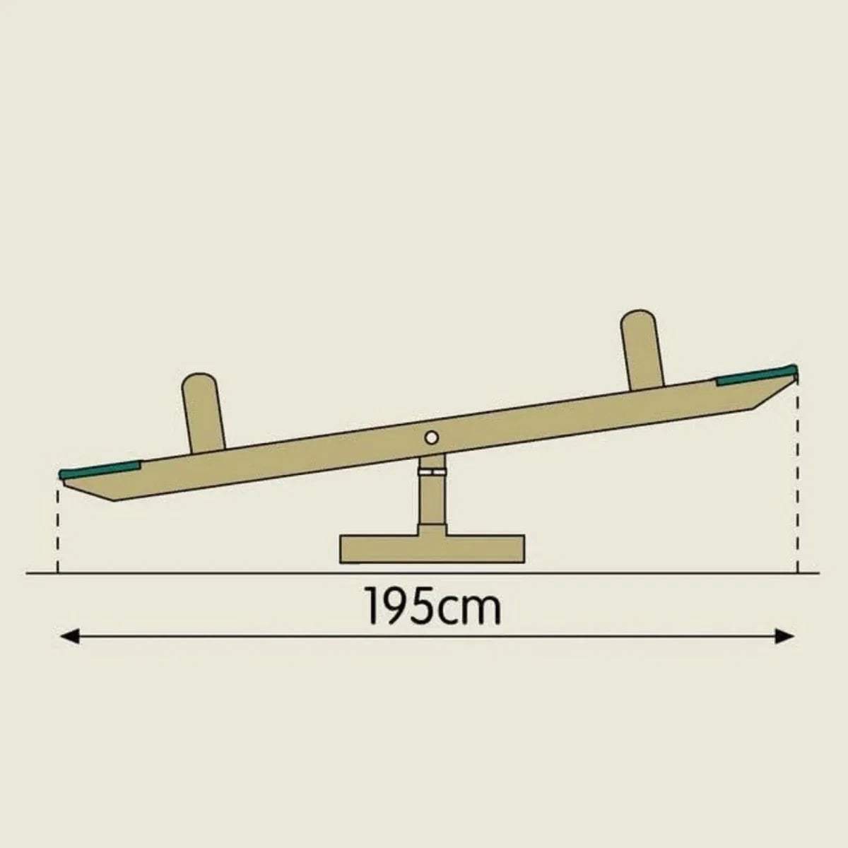 Wooden seesaw balance beam with base supports, 195 cm length shown