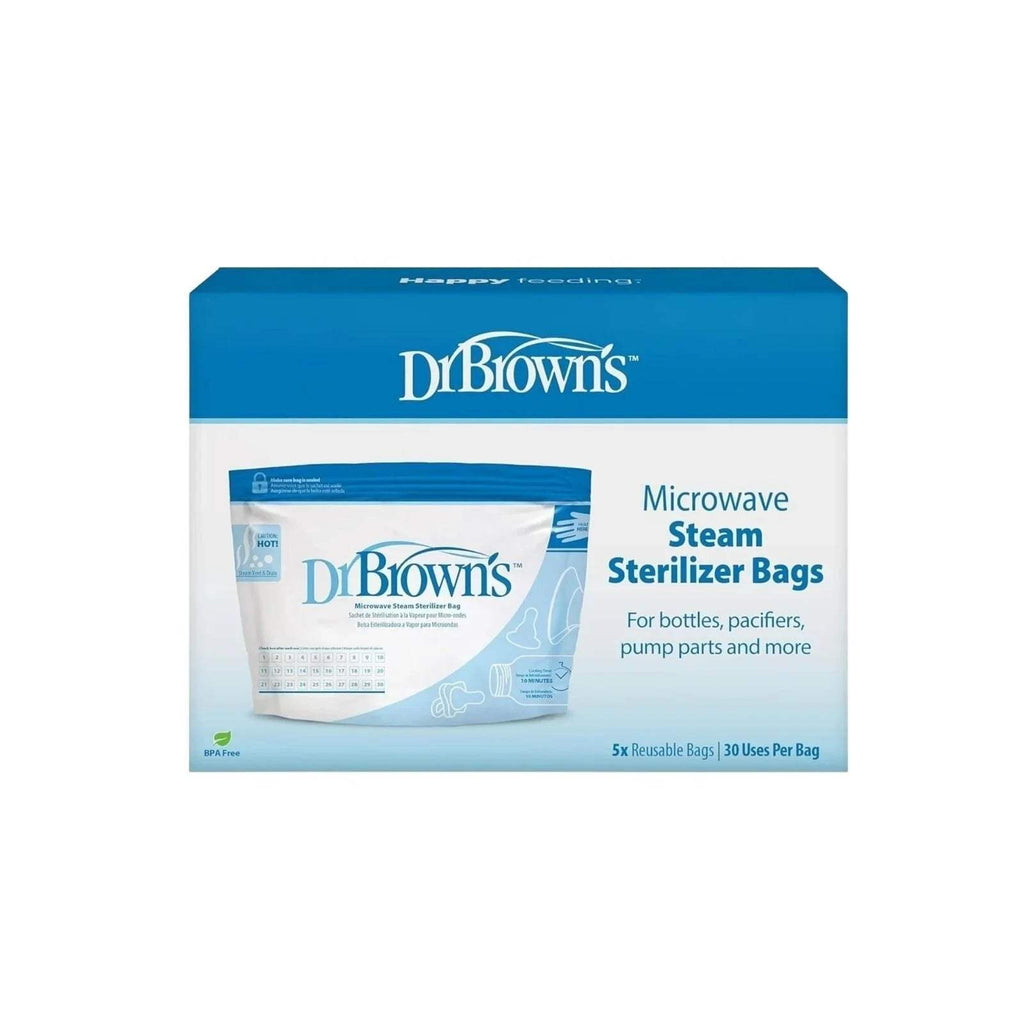 Microwave steam steriliser bag pack with Dr. Brown's logo, 5 reusable bags