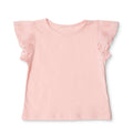 Powder pink short-sleeve jersey baby top with eyelet ruffle sleeve detail