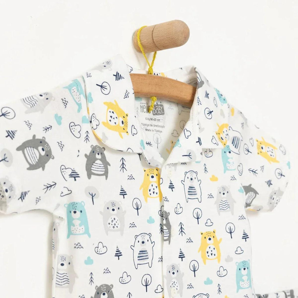 HelloBaby Boys Short Sleeve Pyjamas Set Animal with Buttons Shirt Collar Short Leg Short Sleeve - Ecru