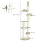 PawHut 230 250cm Floor to Ceiling Climbing Cat Tree Tower Beige