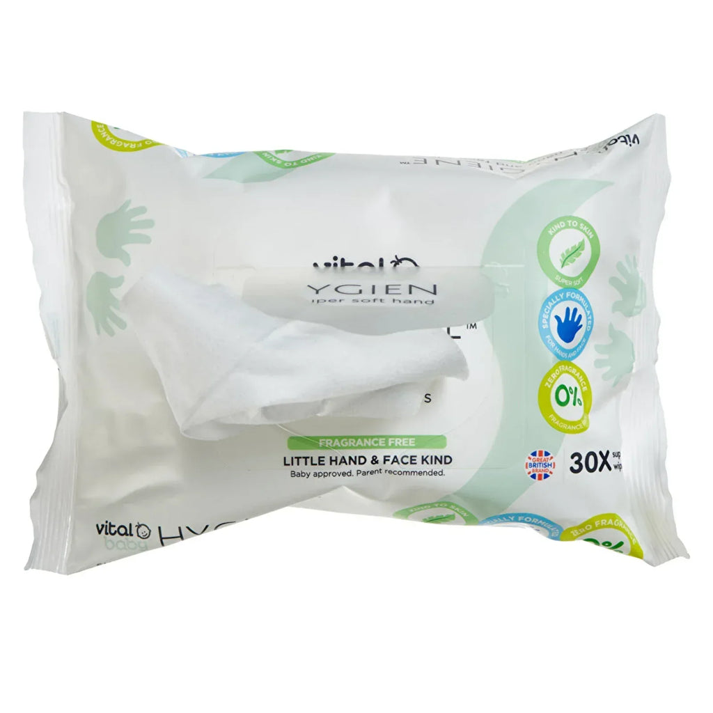 Vital Baby Hygiene Super Soft Hand & Face Wipes Fragrance Free 30 pcs - Bobobiy