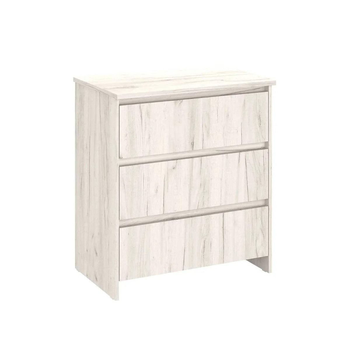 White baby changing unit cabinet with three front panels and raised changing top