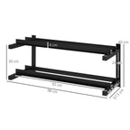 Wall-mounted 2-tier dumbbell rack with sturdy black steel frame and side supports
