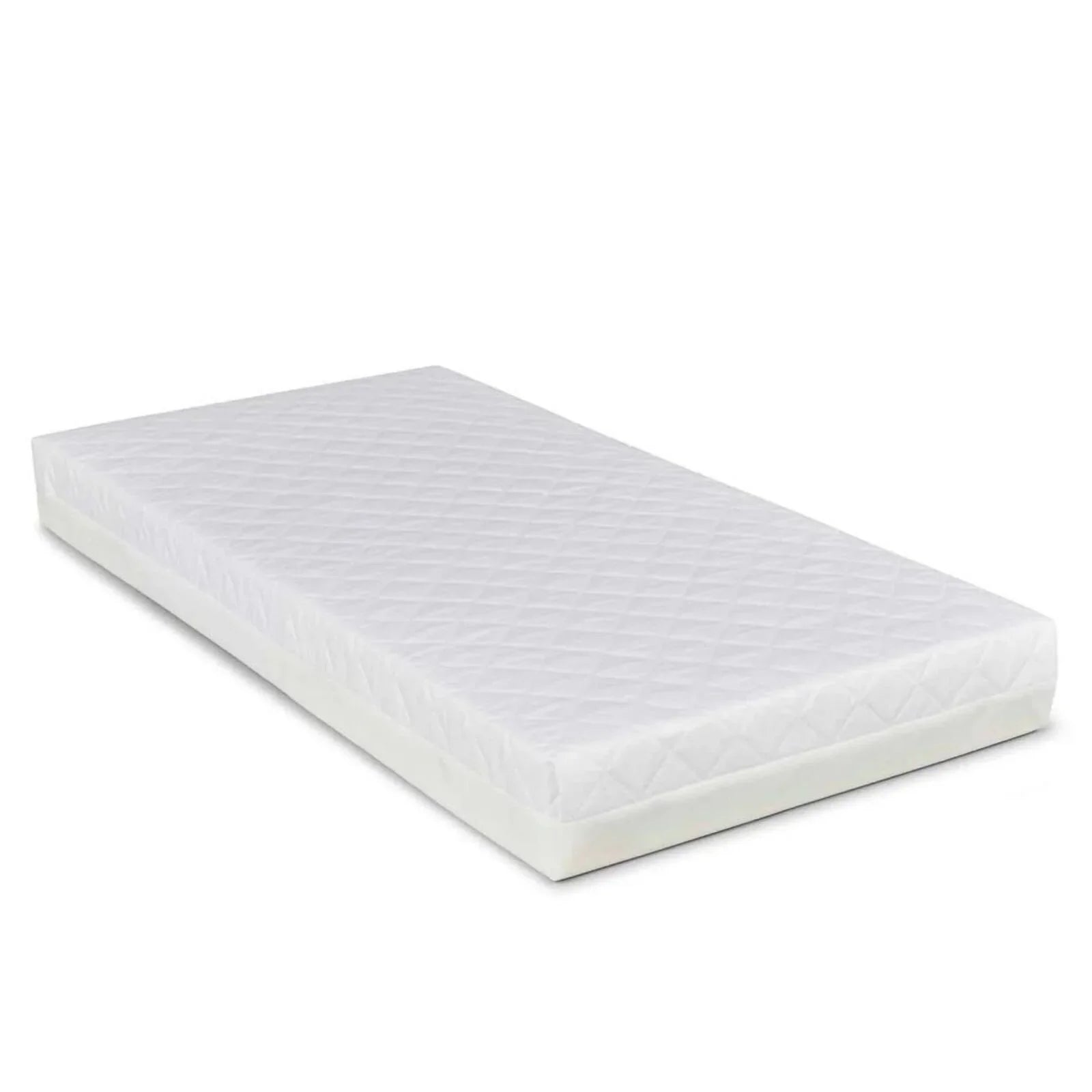 White quilted mattress for a mini cot