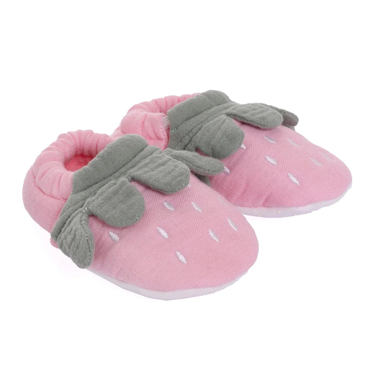 HelloBaby pink baby booties with gray leaf detail