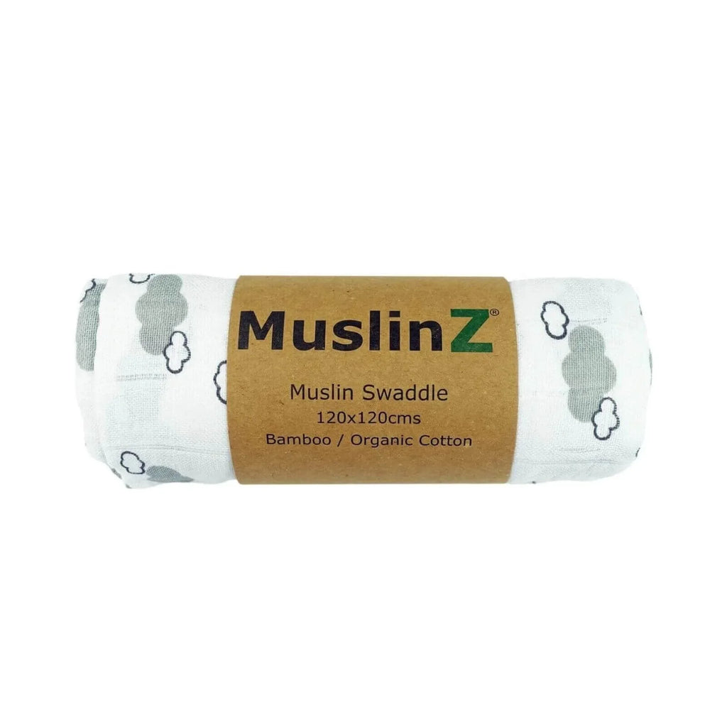 MuslinZ Bamboo/Organic Cotton Muslin Swaddle 120x120cm - Grey Cloud