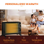 Black portable electric space heater with warm heating window and wheels
