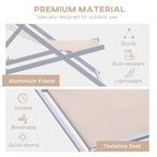 Beige textilene seat folding deck chair with light gray aluminum frame