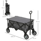Dark grey folding utility wagon with extended handle, front panel, and four all-terrain wheels