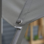 Dark grey umbrella canopy strap with snap button detail on metal pole