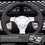 Steering wheel and dashboard controls for kids electric ride-on car