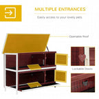 Red 2-tier guinea pig hutch with openable roof and lockable side doors