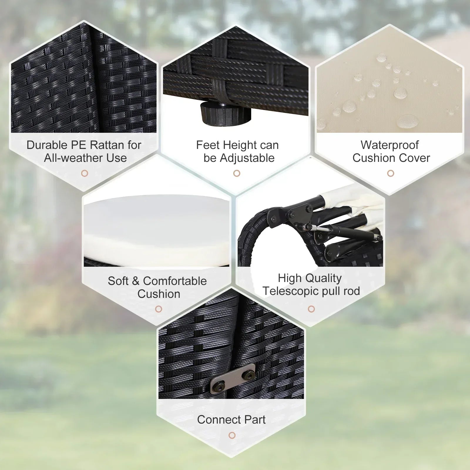 Five-Piece Rattan Garden Bed, with Canopy - Black/White - Bobobiy