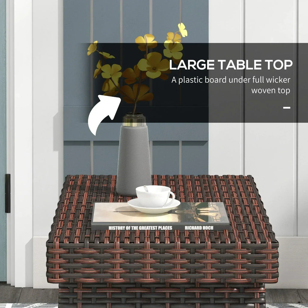 Foldable Outdoor Side Table, Rattan Garden Coffee Table with Steel Frame, Space Saving Bistro Garden Furniture for Patio, Balcony, 60 x 41 x 41 cm, Brown - Bobobiy