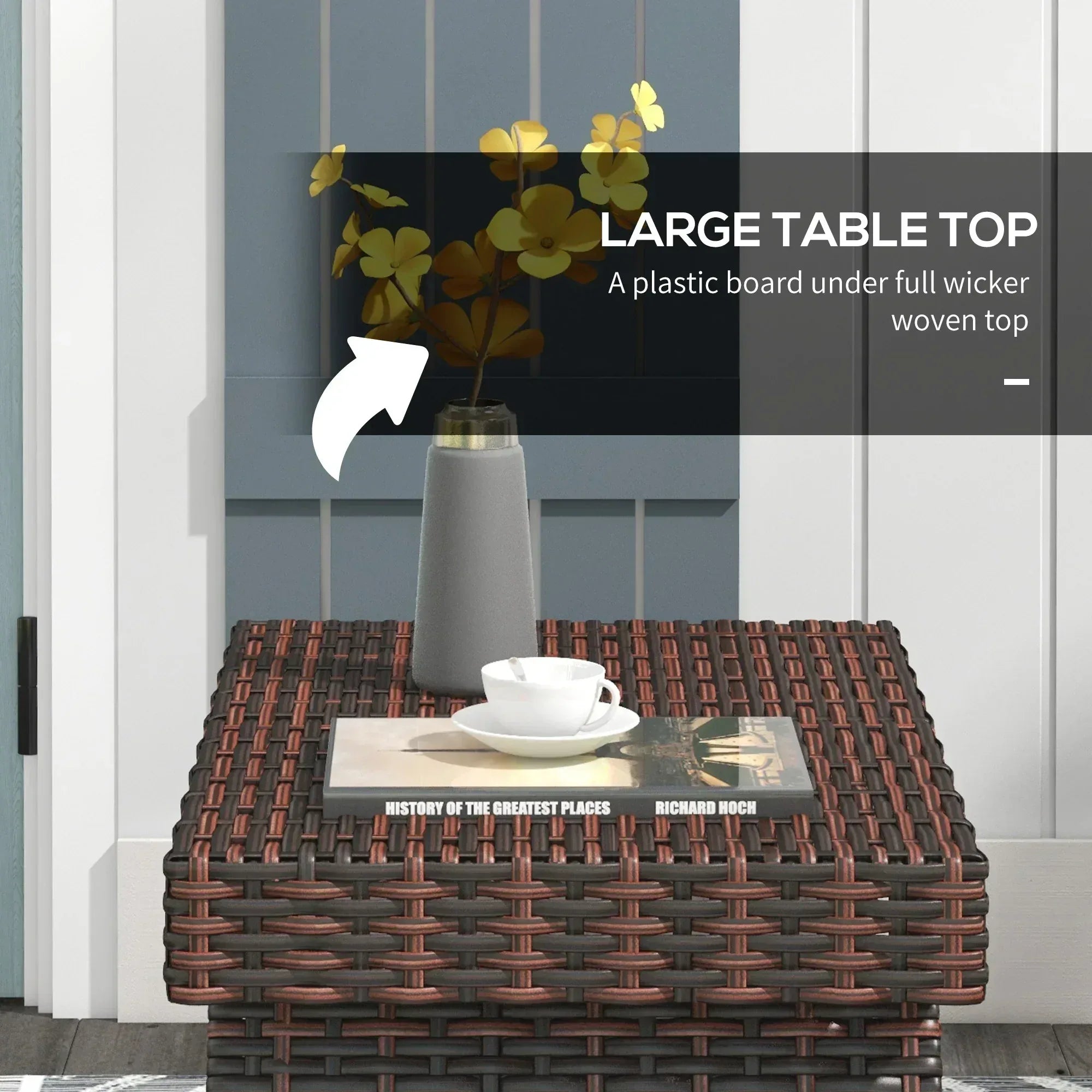 Foldable Outdoor Side Table, Rattan Garden Coffee Table with Steel Frame, Space Saving Bistro Garden Furniture for Patio, Balcony, 60 x 41 x 41 cm, Brown - Bobobiy