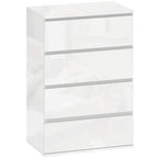 White high-gloss 4-drawer chest cabinet with smooth flush fronts and flat top.