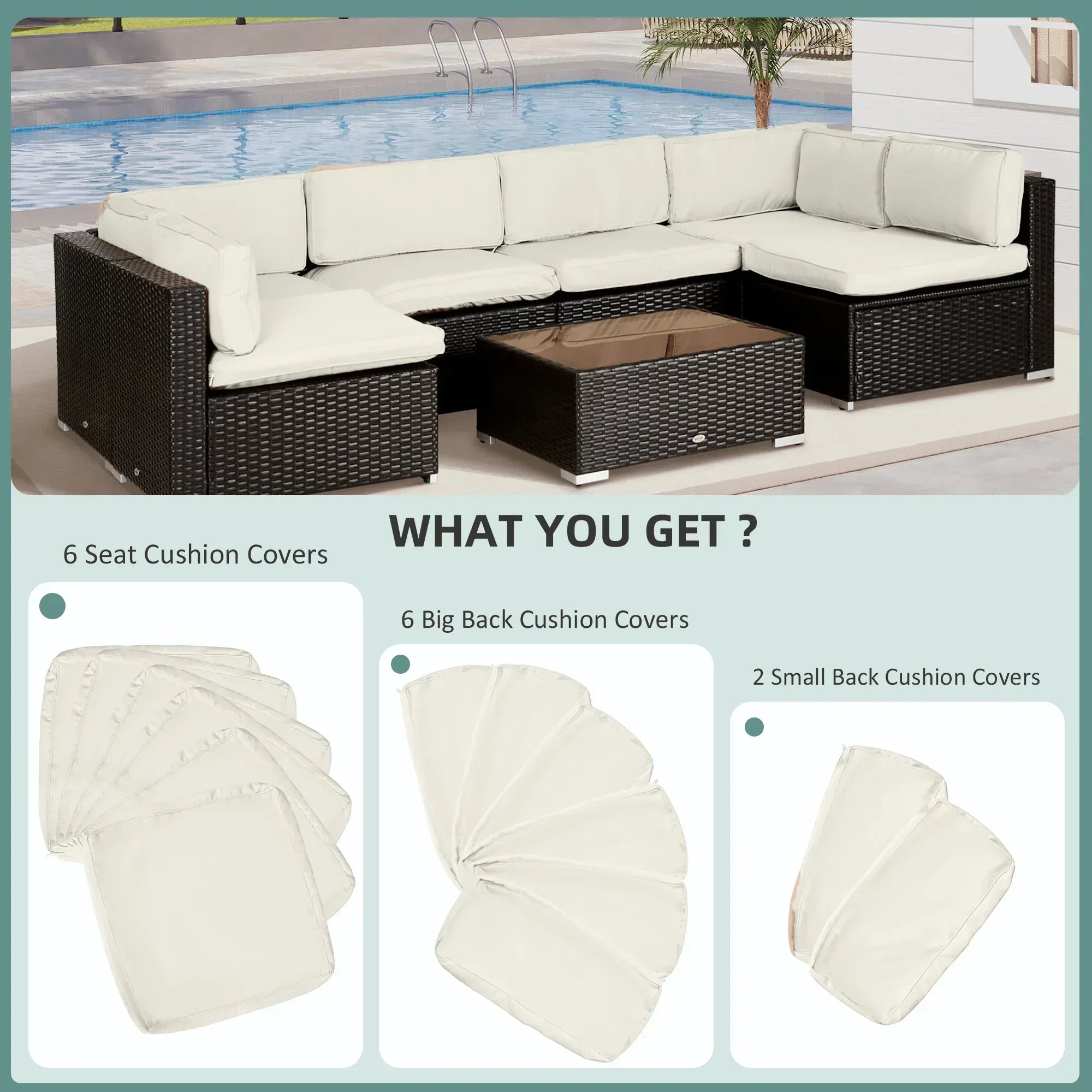 Replacement Cushion Covers for Garden Sofa Set, Garden Rattan Sofa Cushion Polyester Cover Replacement Outdoor - No Cushion Included, Cream - Bobobiy
