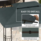 Grey gazebo roof top cover with attachment pockets and hook-loop straps
