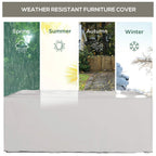 Grey rectangular patio furniture cover on outdoor deck with weather-resistant design