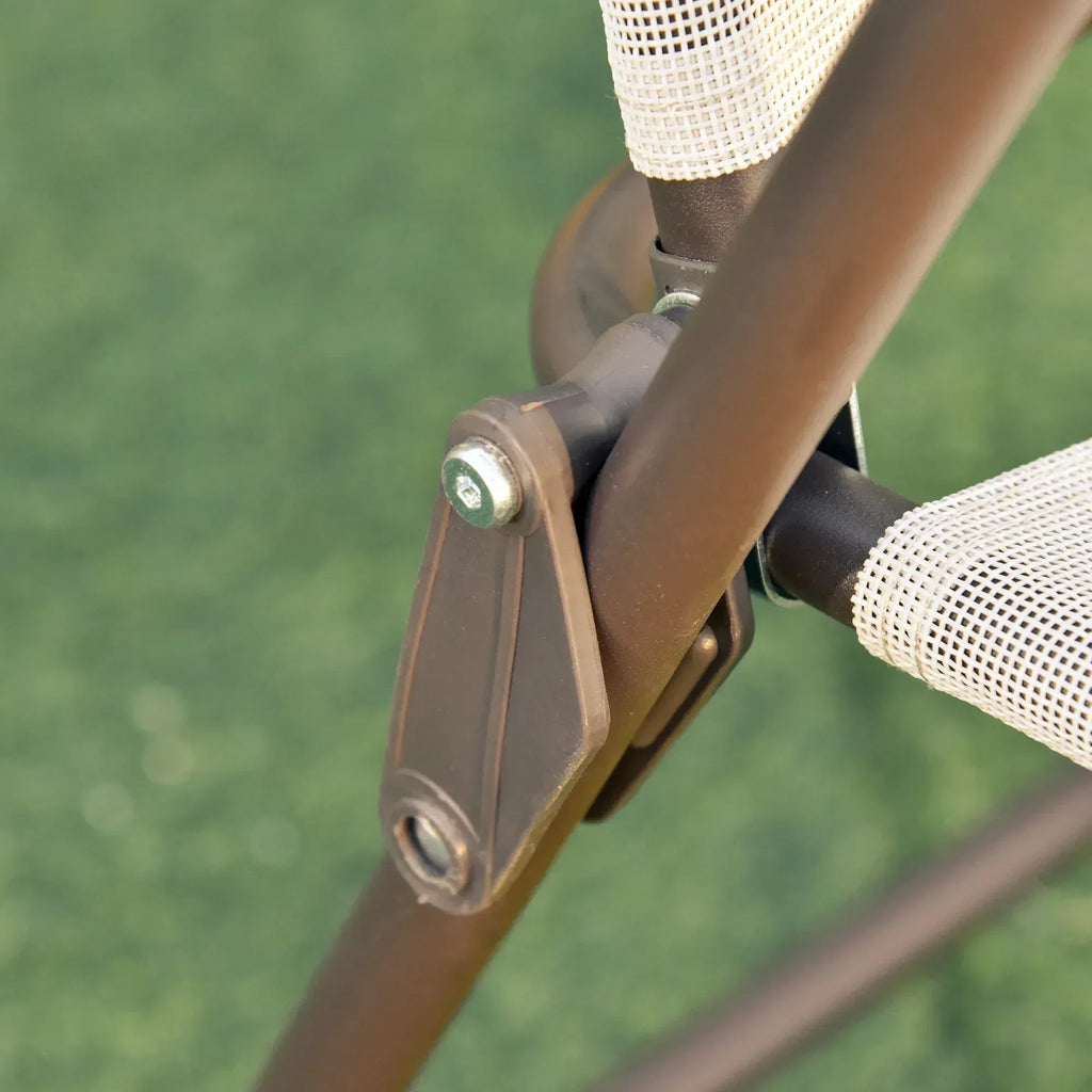 Garden Patio Texteline Folding Chairs Plus Table and Parasol Furniture Bistro Set 6 Pieces - Coffee/Cream - Bobobiy