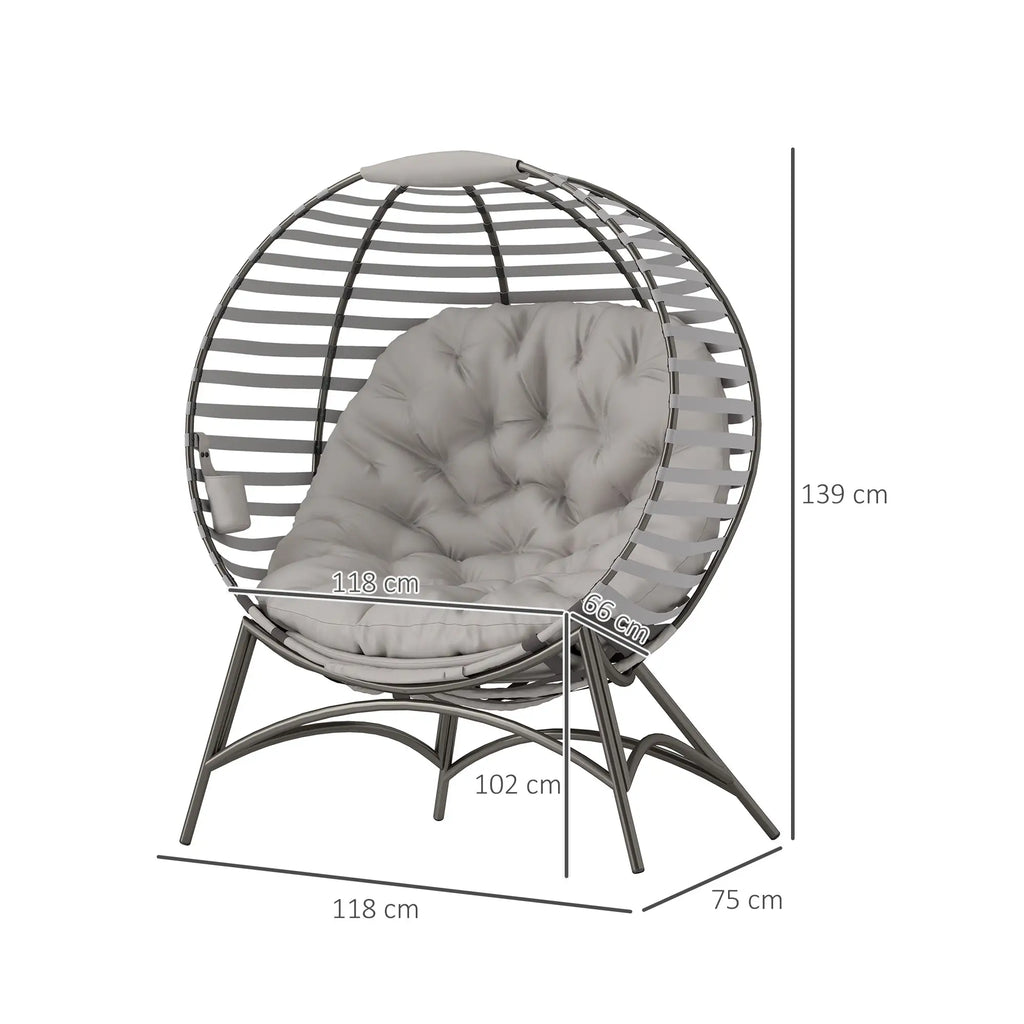 Outsunny Egg Chair with Cushion & Side Pocket Light Grey