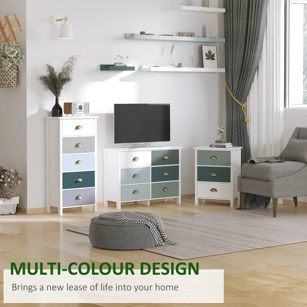 Slim Storage Cabinet Organiser, Chest of Drawers, 5-Drawer Dresser with Metal Handle for Living Room, Bedroom, Blue - Bobobiy