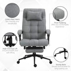 Light grey upholstered office chair with padded lumbar, thick armrests, and headrest