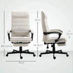 Cream white office chair measurements view: curved back, padded seat, swivel base with wheels.