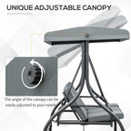 Adjustable canopy support for a dark grey 3-seat swing chair with cushioned seat