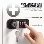Combination lock with 2 keys on white medicine cabinet door