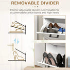 White shoe cabinet with removable divider inside flip drawers for high heels