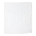 Ecru fleece baby blanket with textured dot surface, square design, stitched edges