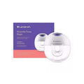 Wearable breast pump with white body and purple control dome