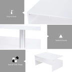 White coffee table corner with open shelf and sturdy aluminum legs