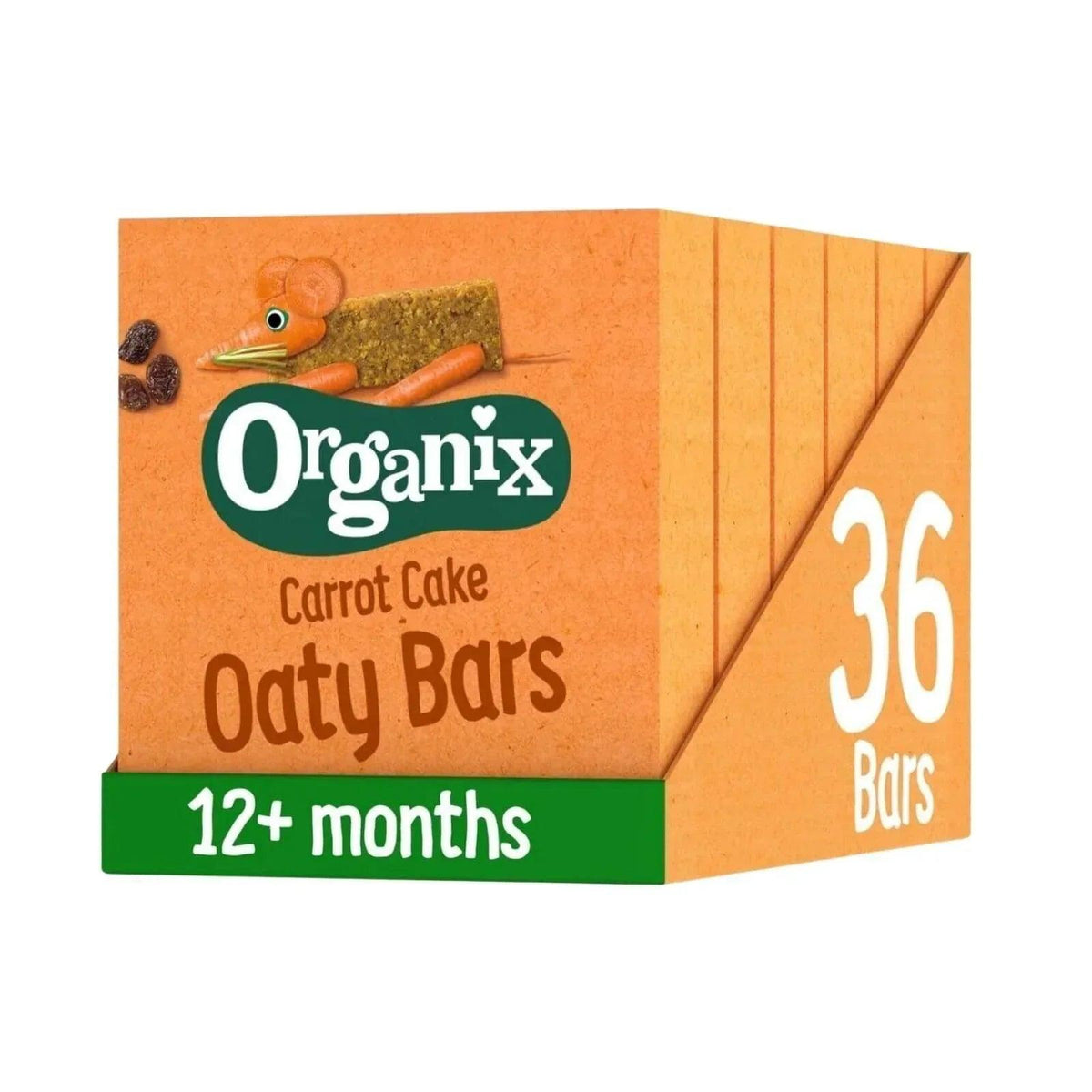 Carrot cake oaty bars box with green 12+ months banner