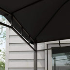 Grey steel gazebo frame corner with sloped canopy supports