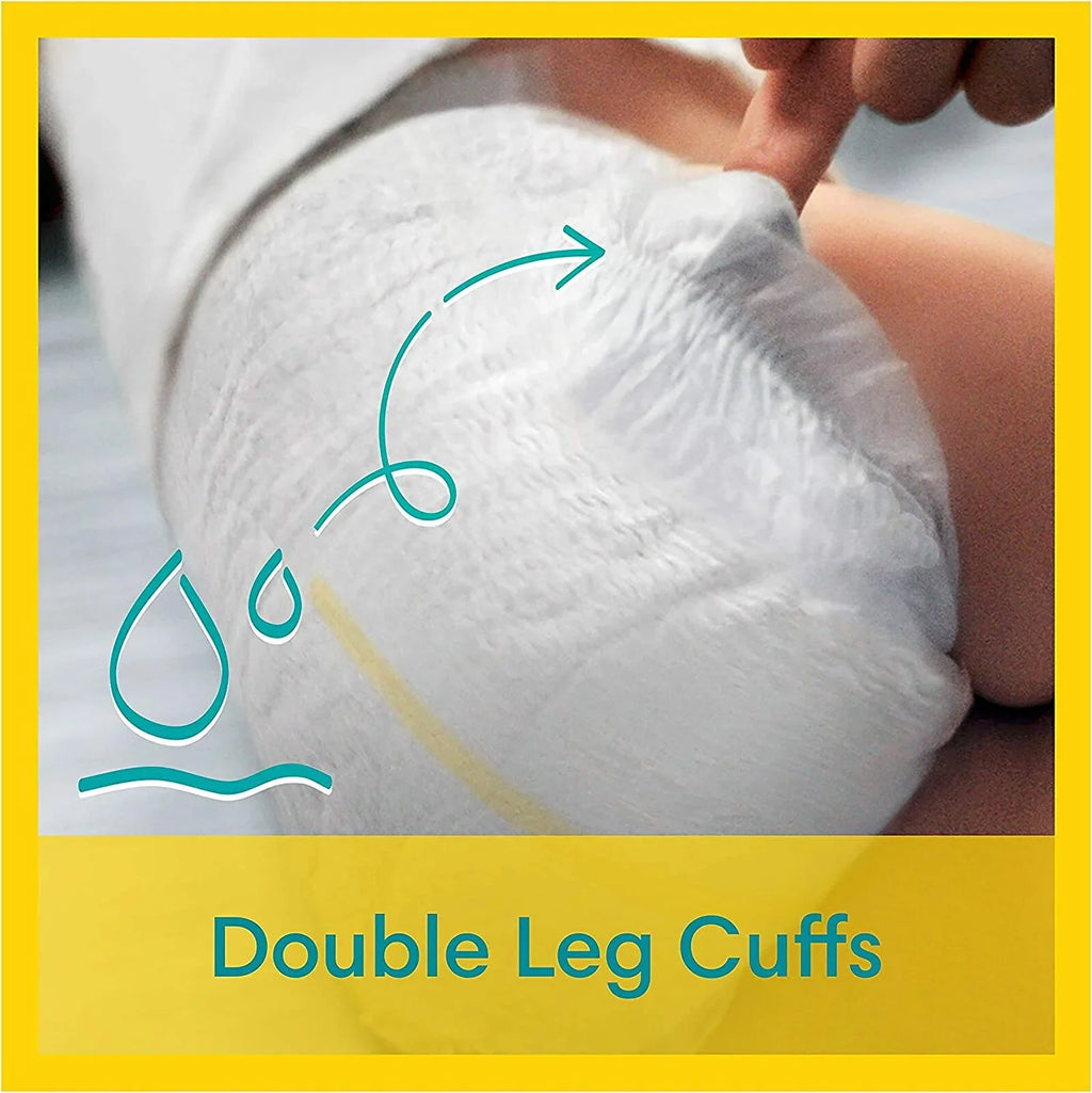 Newborn diaper with double leg cuffs for a snug fit around legs