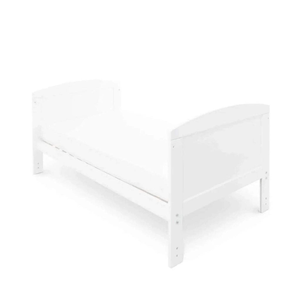 White cot bed frame with slatted end panels