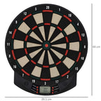 Electronic dartboard set featuring a black dartboard with red and green rings and LED display