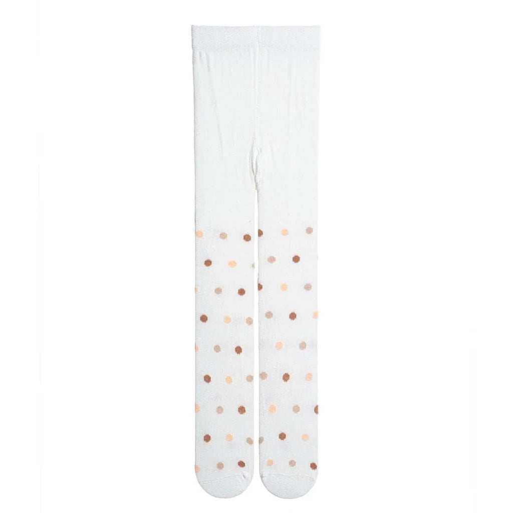 Girls polka dot tights in light fabric with beige and brown dot pattern
