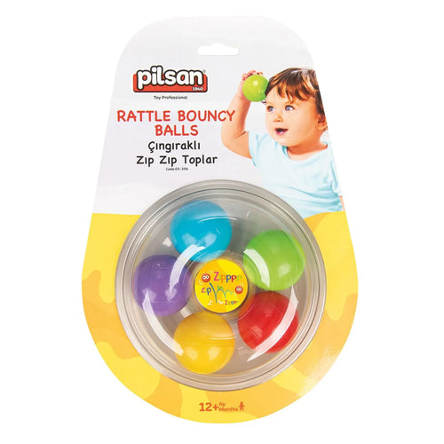 Pilsan bouncing rattle balls toy with colorful plastic balls in blister pack