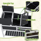 Gray wooden tortoise enclosure with openable top, ramp, wire mesh, and acrylic window