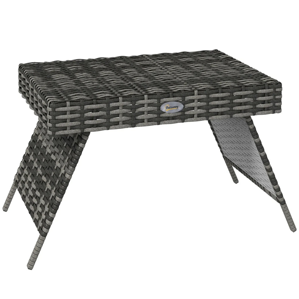 Foldable Outdoor Side Table, Rattan Garden Coffee Table with Steel Frame, Space Saving Bistro Garden Furniture for Patio, Balcony, 60 x 41 x 41 cm, Mixed Grey - Bobobiy
